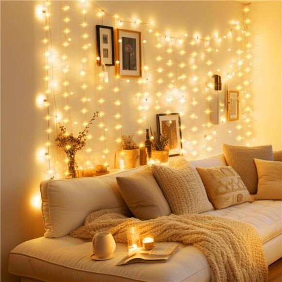 Minetom Curtain Lights, 300 LED Dimmable Fairy Lights Twinkle Lights with - Picture 6 of 7